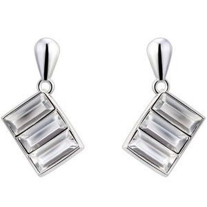 Silvertone Rectangular Baguette Swarovski Crystal Earrings